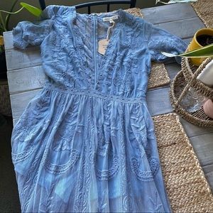 💙 Honey Punch Dusty Blue Lace Maxi Dress 🧿